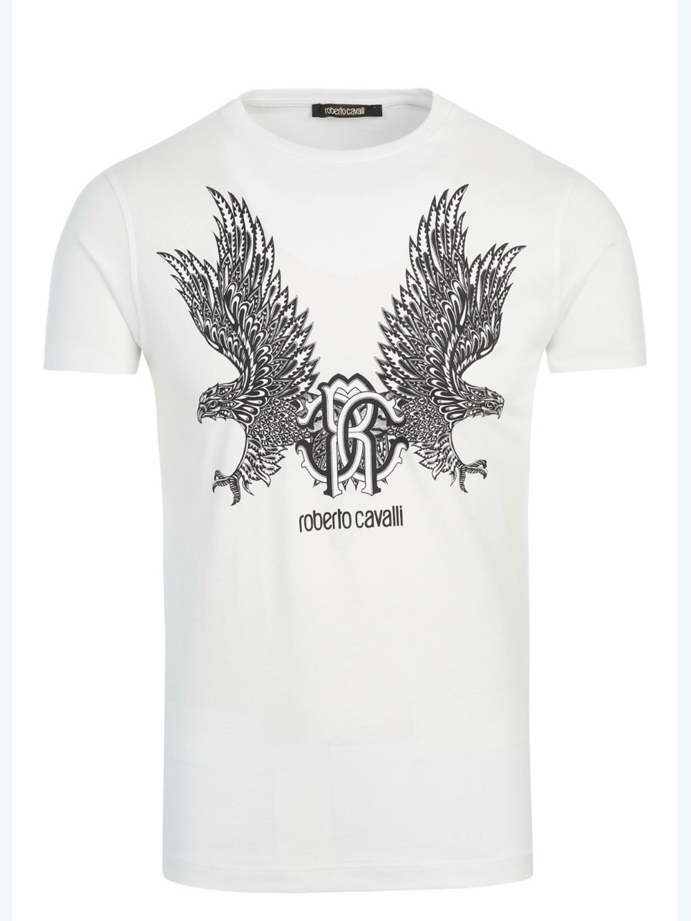Roberto Cavalli White Tee with Black Eagle Graphic